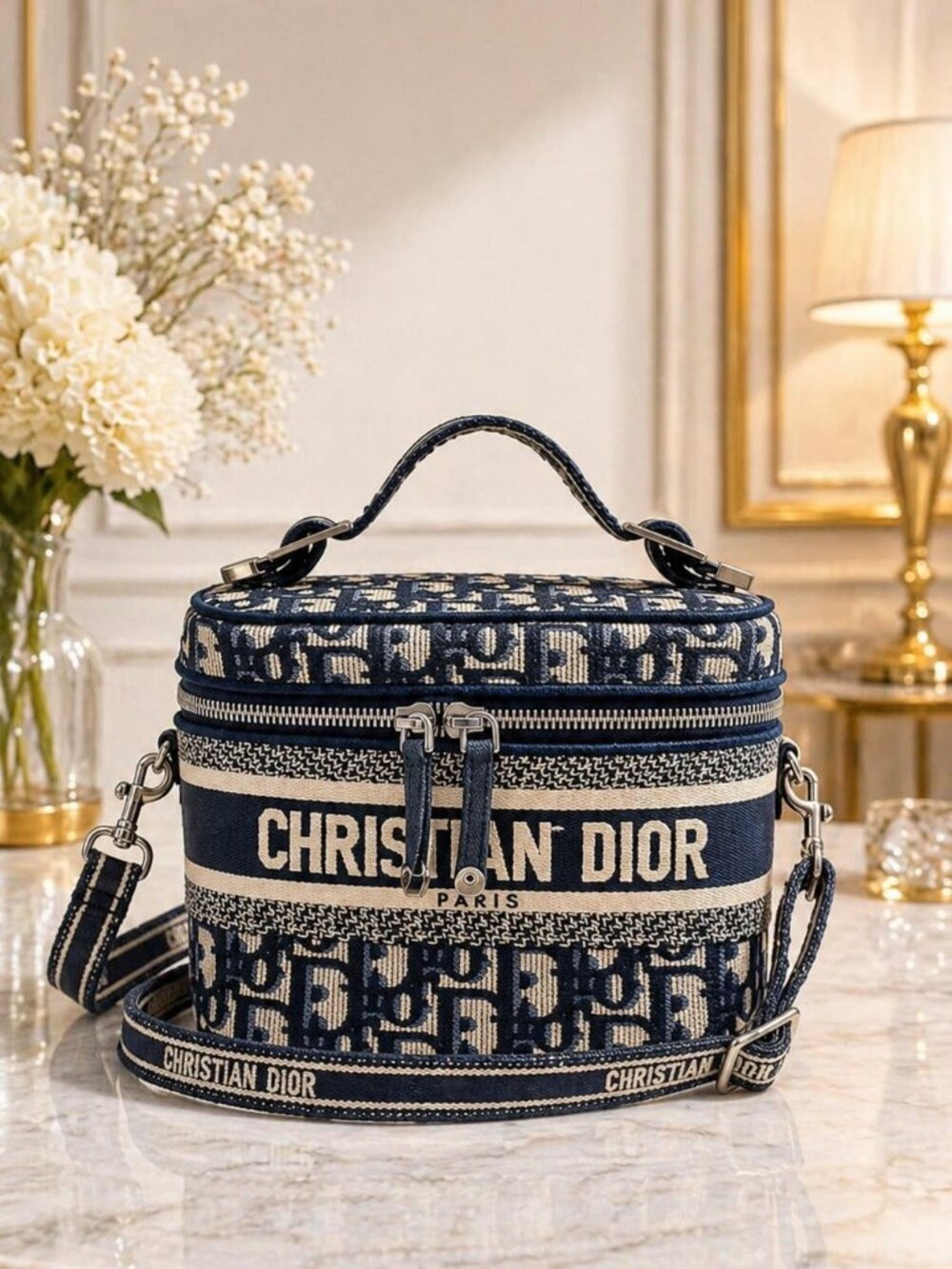 Authentic Dior Oblique Vanity Case Bag Canvas Christian Dior Paris Crossbody